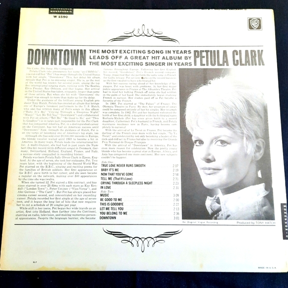 Petula Clark- Downtown Vinyl LP, 1965 - Picture 2 of 9